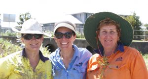 From left Natasha Gellatly (Green Army) with Stefanie Wabnik in blue (Reef Catchments) and Sue McCormack (MRC Nursery manager).