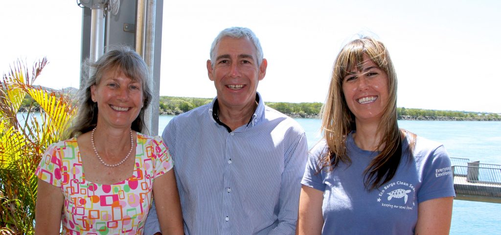 Successful funding recipients are all smiles, from left Janice and Graham Armstrong (Chair, Whitsunday Catchment Landcare) with Jacki Smith from Eco Barge. Reef Catchments has announced $135,000 in funding for projects in the Mackay Whitsunday region, through the Federal Government’s new National Landcare Programme (NLP).