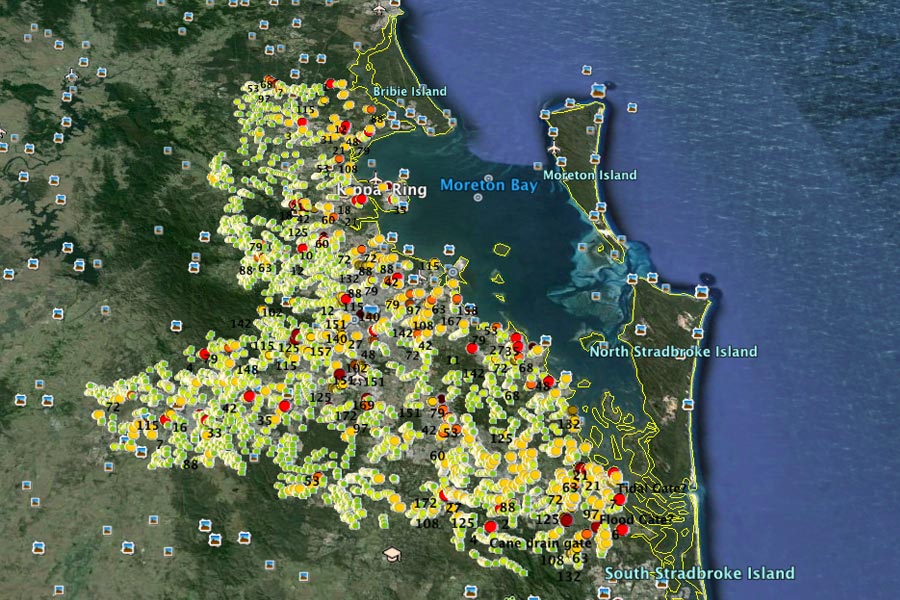 Map of fish barriers in southern Queensland.
