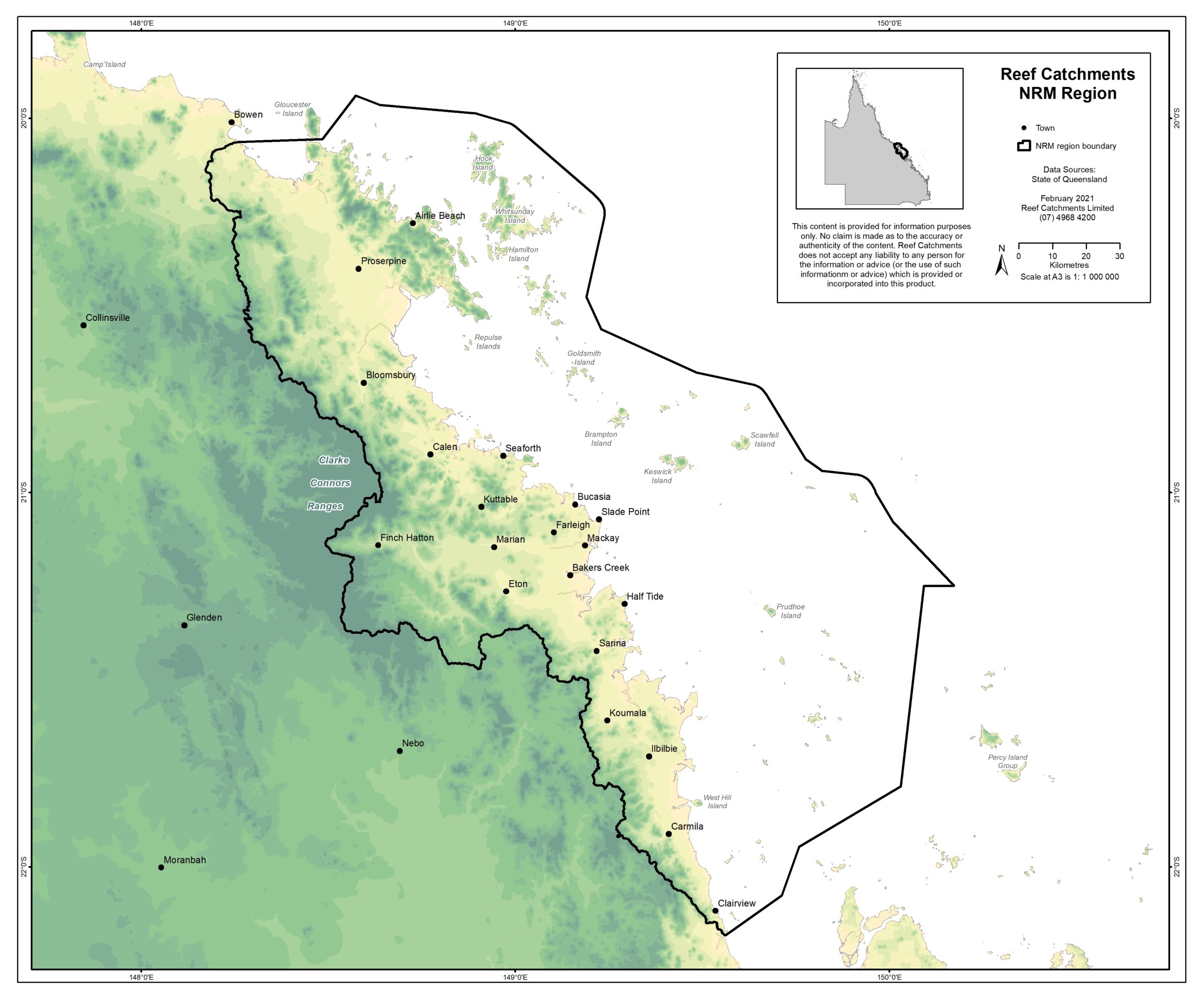Map of Reef Catchments NRM area.