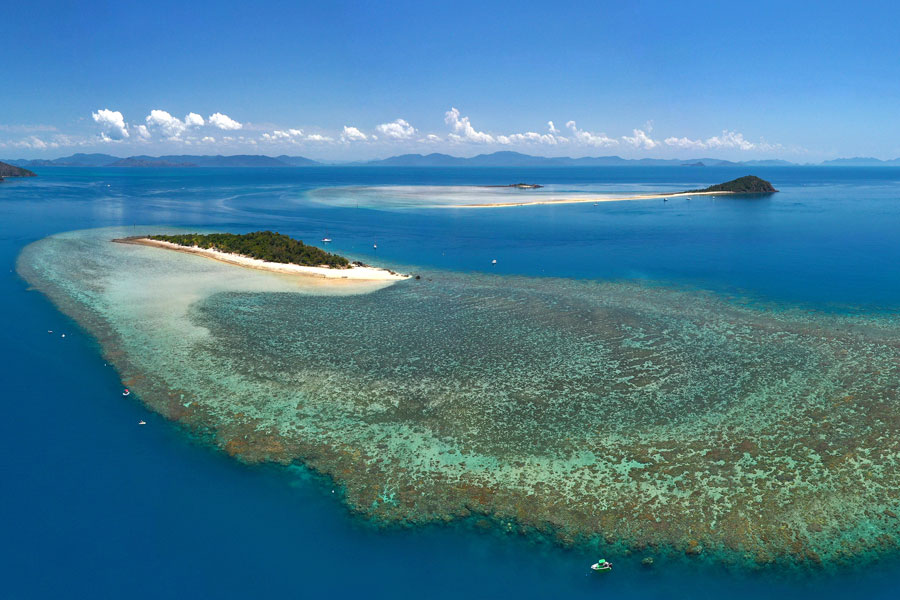 Aerial view of an island on the Great Barrier Reef.