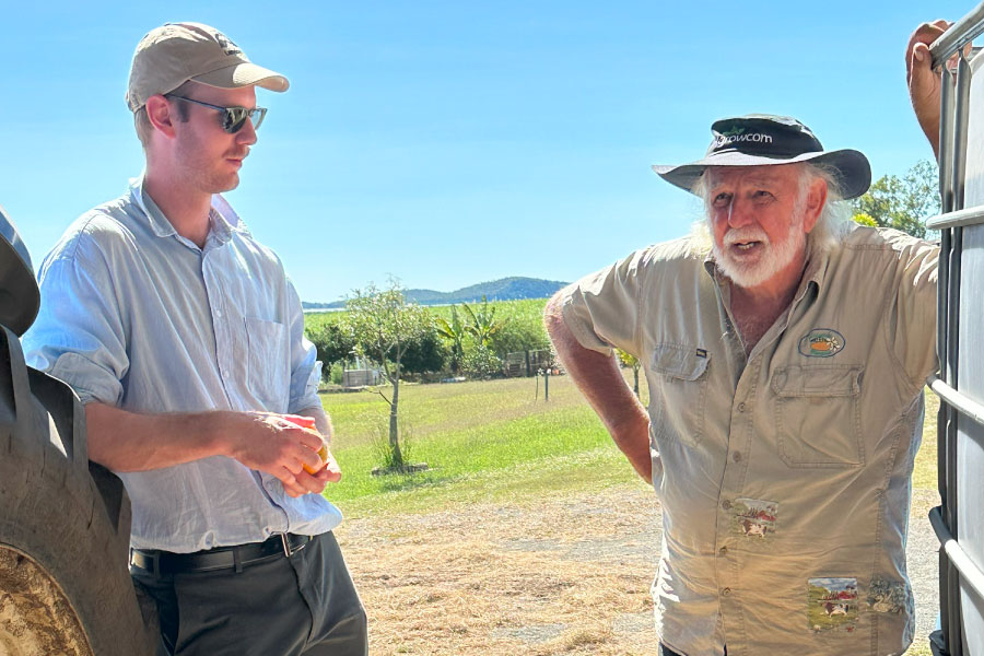 Chris Golgoa (DAF) and Ken Ede discussing biofertiliser